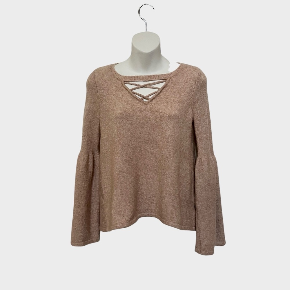 Small American Eagle Knit Pale Pink Sweater Flare Bell Sleeve Cut Out